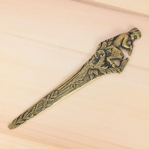 Satyr  - Boy with Goat Legs playing Flute Envelope Knife / Letter opener || Vintage Solid Brass