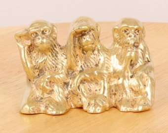 Three Wise Monkeys miniature / sculpture || Vintage solid brass || See no evil hear no evil speak no evil