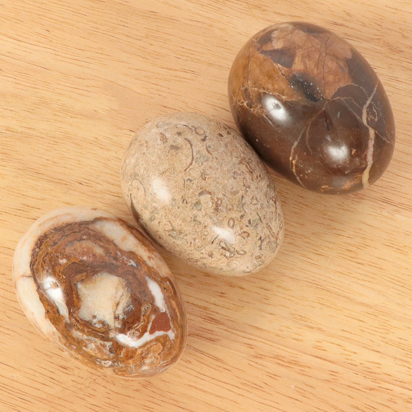 3 Polished stone eggs / marble onyx eggs vintage Brown Etsy
