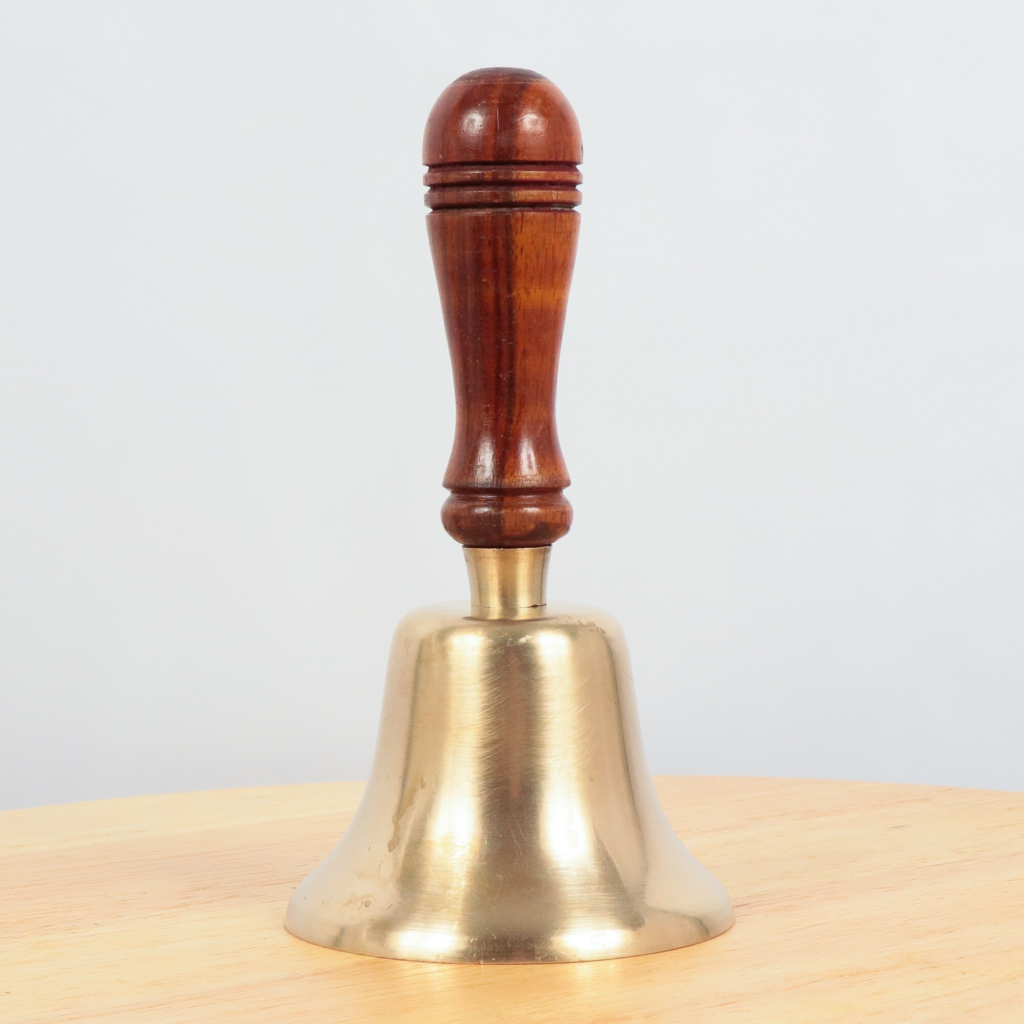 Vintage Solid Brass Desk Bell Brown Wood Handle Brass Etsy