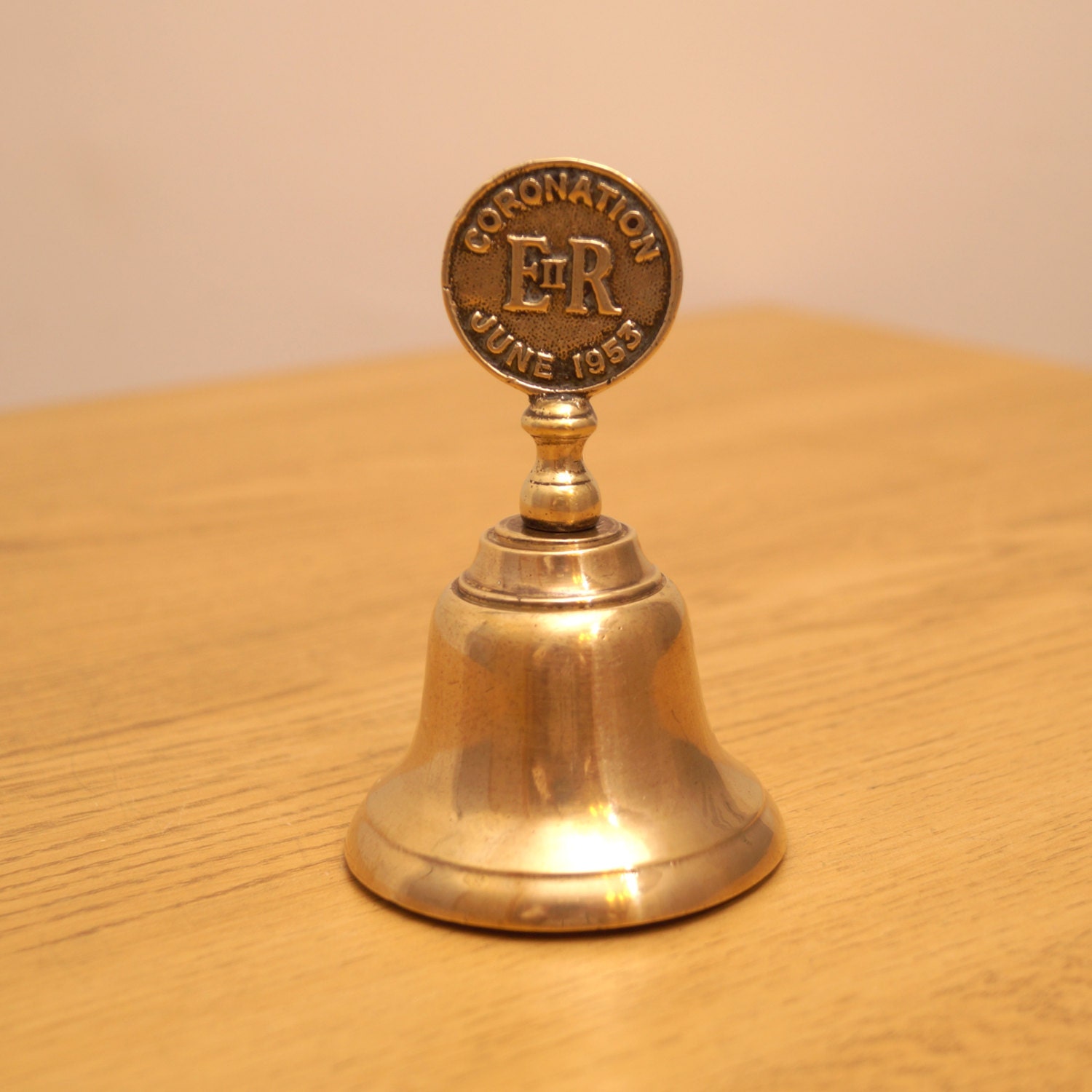 X1Vintage brass large desk bell Coronation of Elizabeth II Etsy