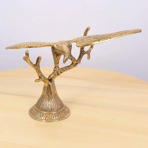 Vintage Brass Eagle Figurine | Solid Brass Bird Sculpture on Tree Branch | Wildlife Decor Statue