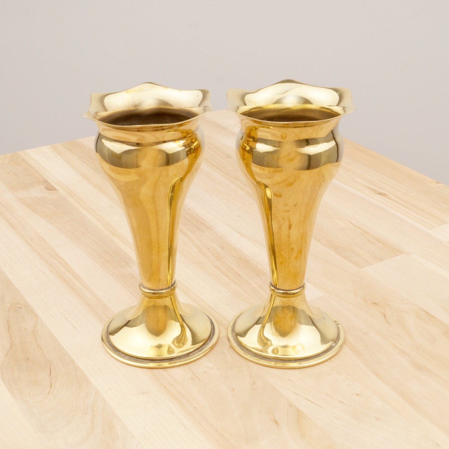 Vase Set Vintage Solid Brass Two Vases Etsy