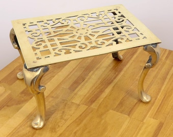 Vintage Brass Fireplace Side Table | Ornate Hearth Trivet Stand | Kettle or Plant Holder | Heavy Cast Brass Victorian Style