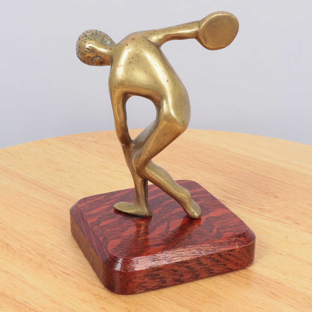 Discus Thrower Figurine / Sculpture on a Wood Base Vintage Etsy UK