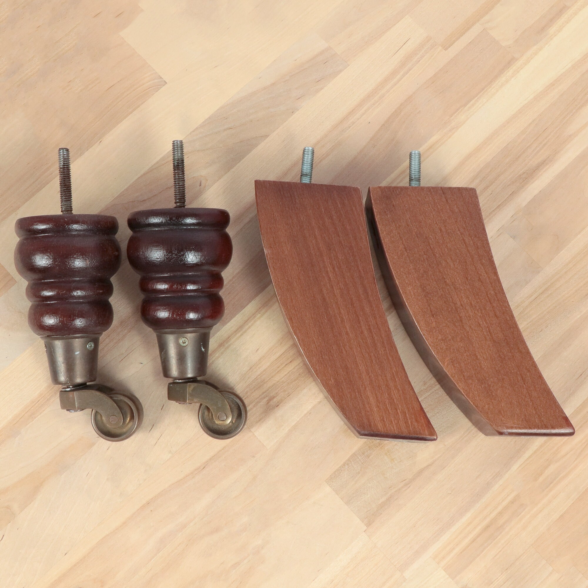 4 wooden Table Legs / Castors Wood and Metal Alloy Etsy