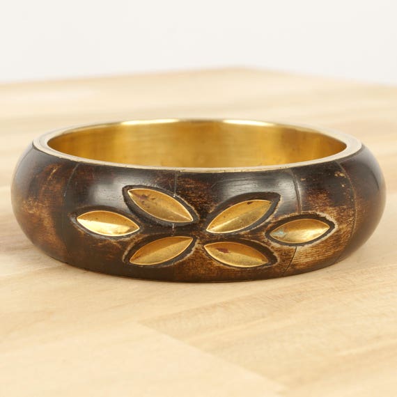 Bracelet en corne laqué - Deep Kaki