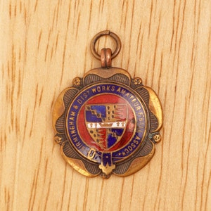 Pendant / badge / keychain / token || Vintage Solid Brass || Birmingham & Dist Works amateur F&#39;ball Assoch || Western Cup 1949 - 1950