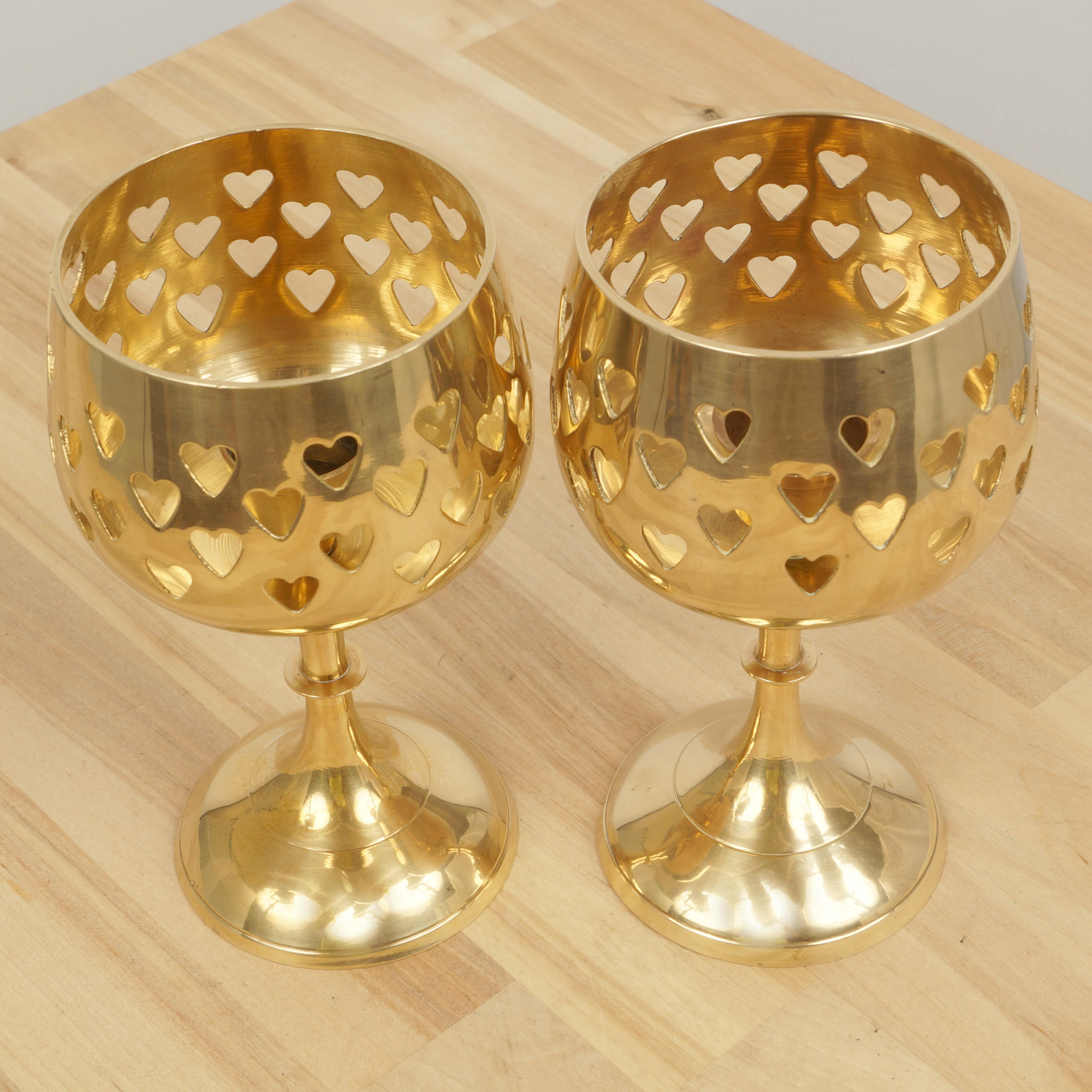 2 Candle holders Vintage solid brass Heart design Set Etsy