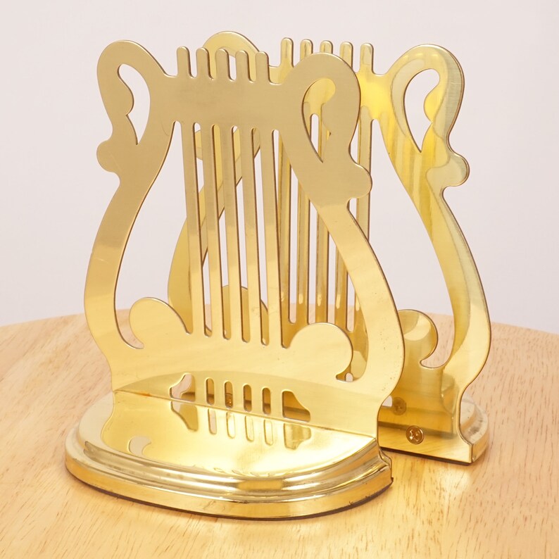 2 Bookends Music Themed Design Vintage Style Solid Brass Etsy