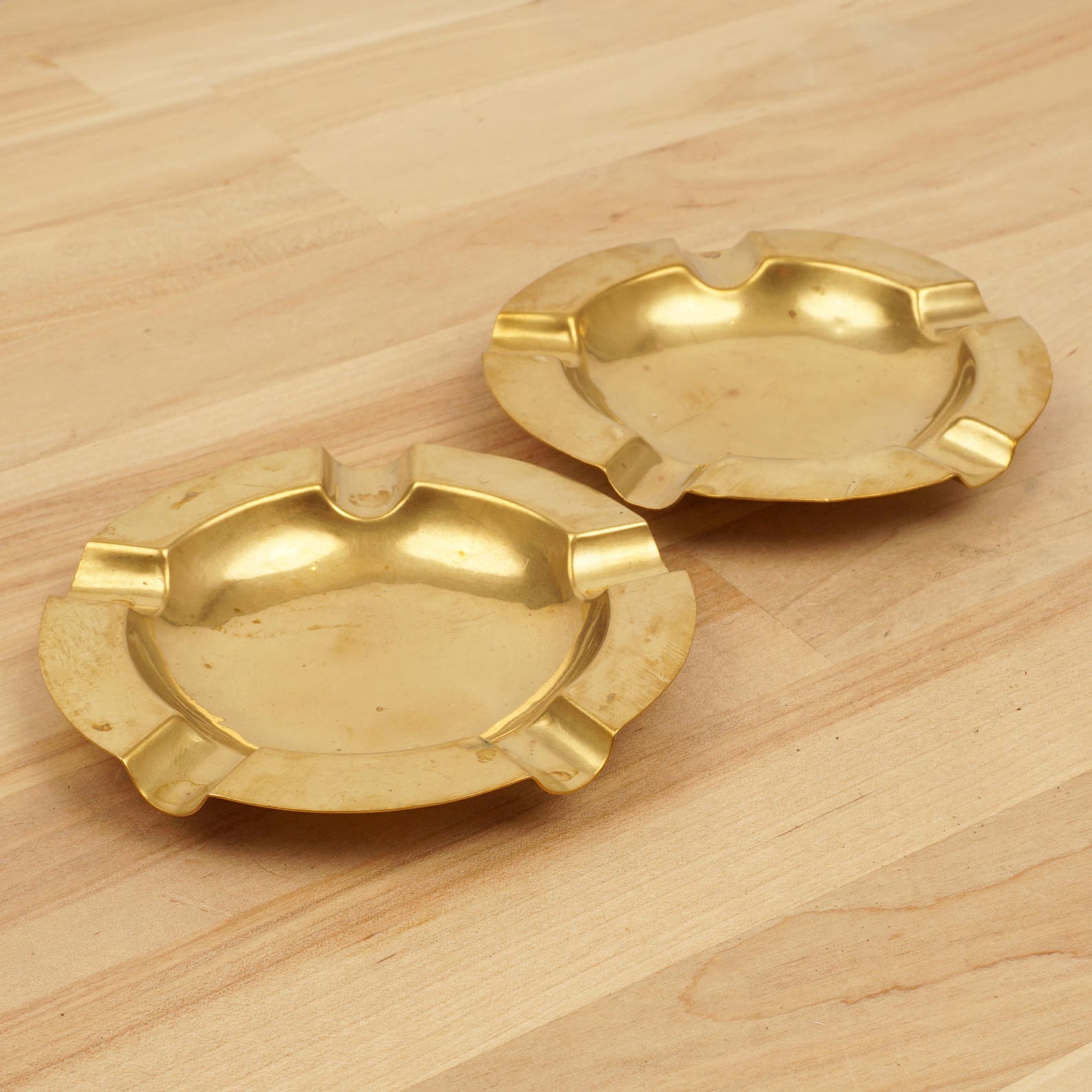 2 Ashtray Vintage Solid Brass Set Of Two 5 Spaces Each Etsy