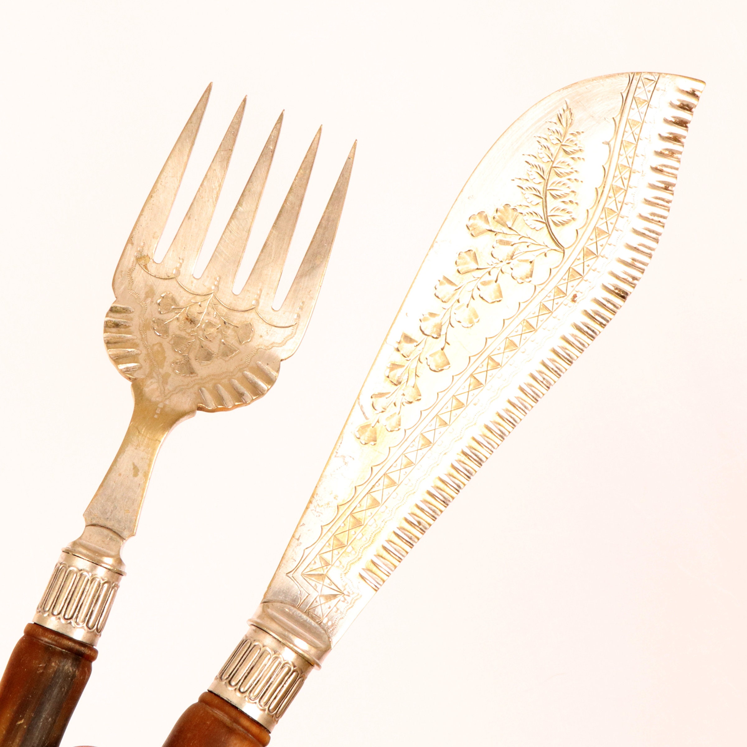 Fish serving knife and fork with plastic handle Vintage Etsy