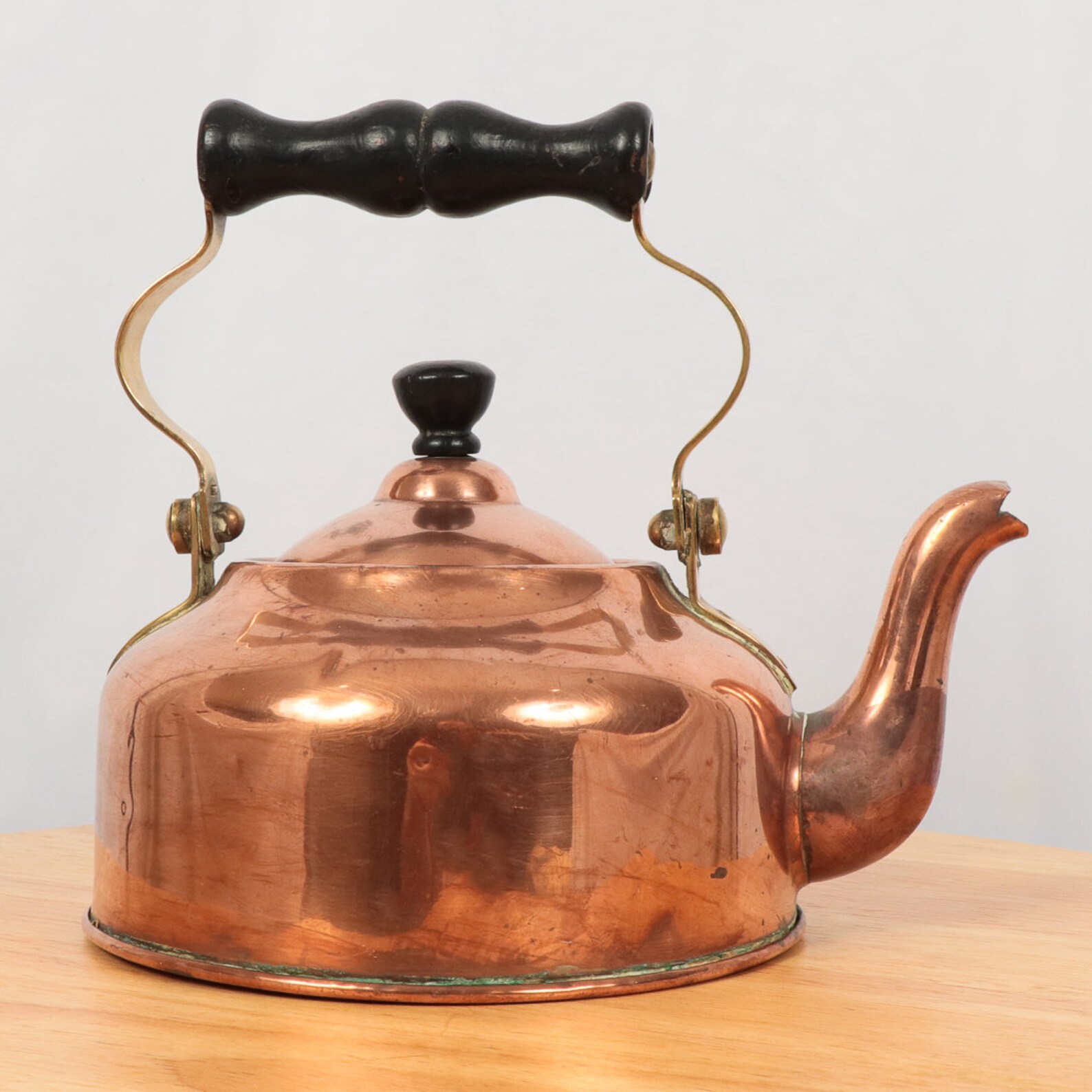 Old Copper Water kettle with lid wooden handel antique Etsy
