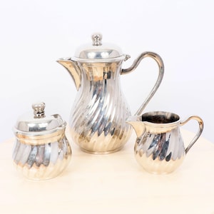 3 piece Tea Serving Set || Vintage Silver plated teapot creamer and sugar pot || Set of three || Silver plated