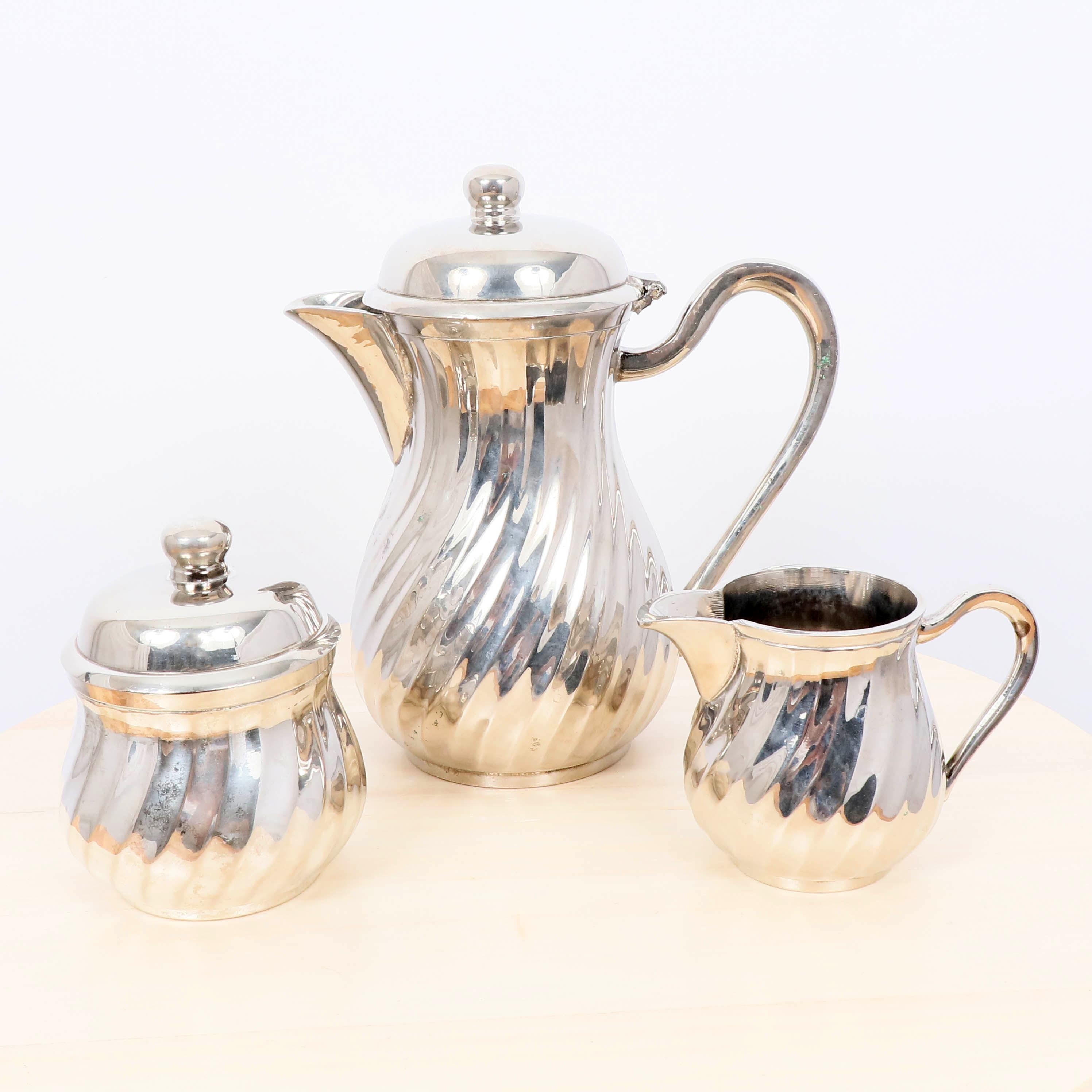 銀製ティーサーバー 金属製ティーポットセット 3点セット シルバー