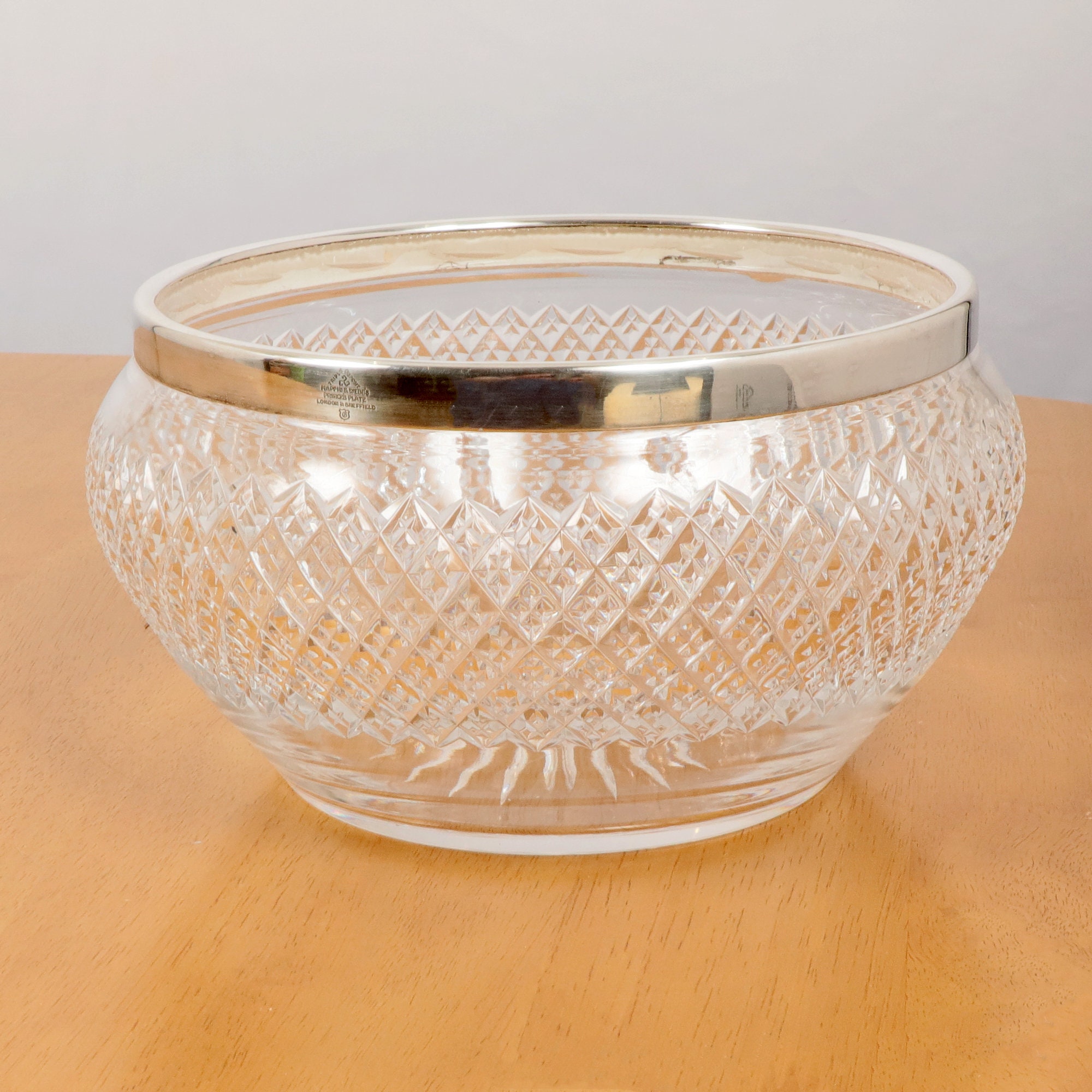Antique Cut Glass Bowl | Mappin & Webb Silver Plate Rim - Etsy