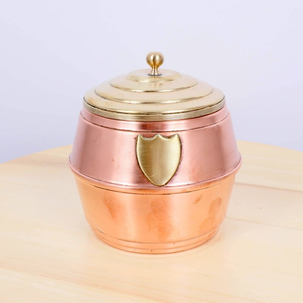 Copper jar / biscuit barrel / cookie container / decorative ice bucket || Brass lid || Vintage copper round box with a brass lid