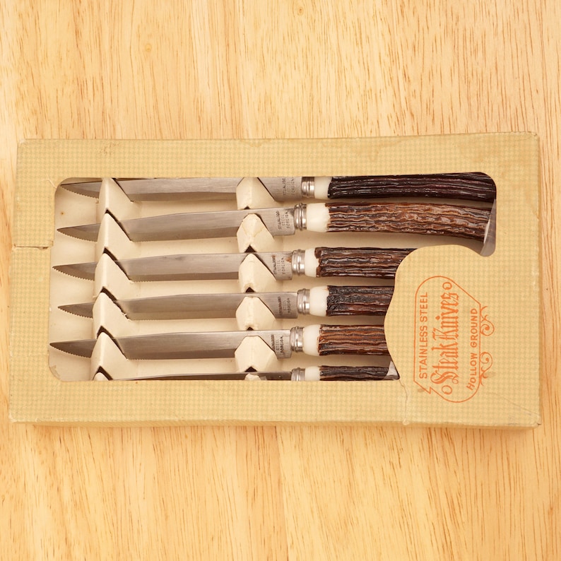 6 Steak Knives Stainless Steel Foreign Hollow Ground Etsy