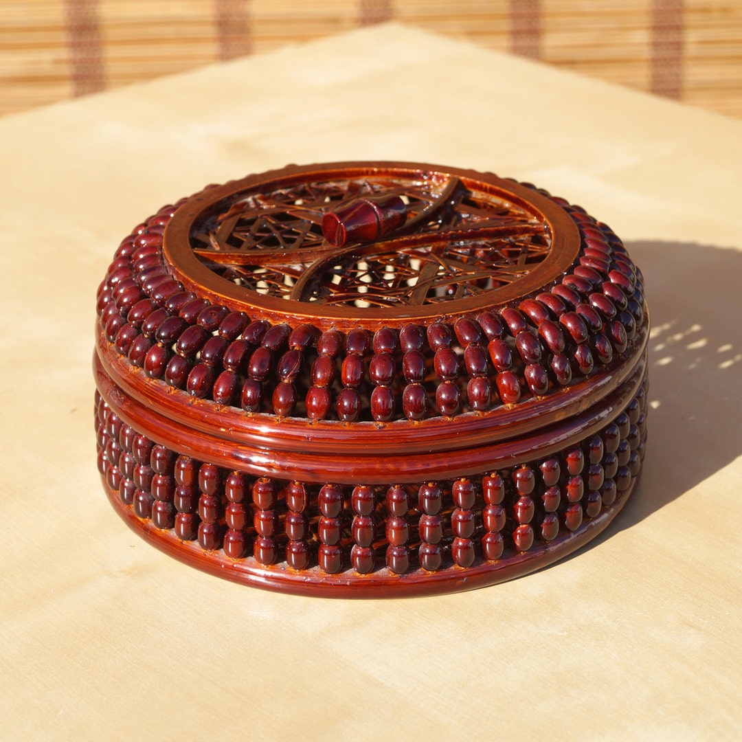 Vintage Detailed Ornament Wood Box Dark Brown Etsy