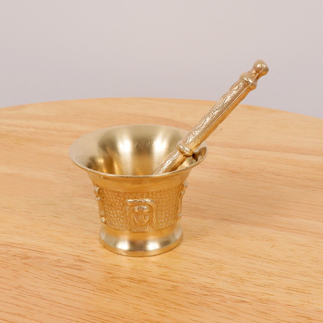 Mortier En Laiton Bruni Avec Lion – Pilon Inclus – Déco Vintage