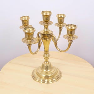 Vintage Solid Brass 5-Arm Candelabra | Elegant Candle Holder Centerpiece | Classic Table Decor