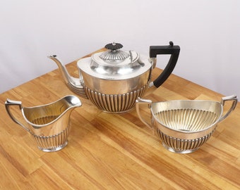 3 piece  Tea Serving Set || Vintage Silver plated teapot creamer and sugar pot