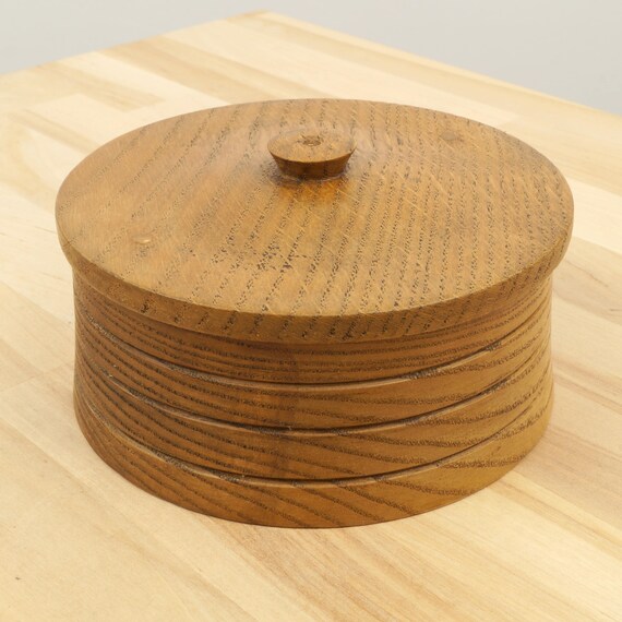Wooden round shape box with lid Vintage Wood Etsy
