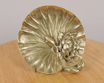 Water lily tray / plate || Vintage Heavy Solid brass plate