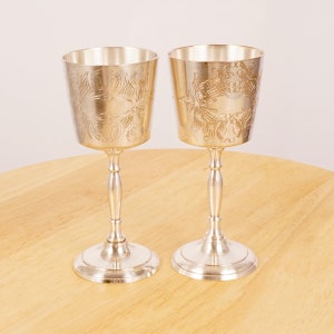 2 glasses / goblets || Vintage EPNS || Set of two || Handmade engraves Floral ornaments