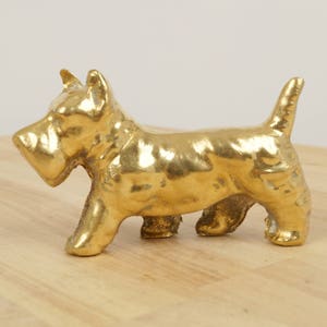 Solid Brass Dog Sculpture ||  Scottish Terrier || Vintage Statue || Metal Alloy Figurine || Miniature Statuette