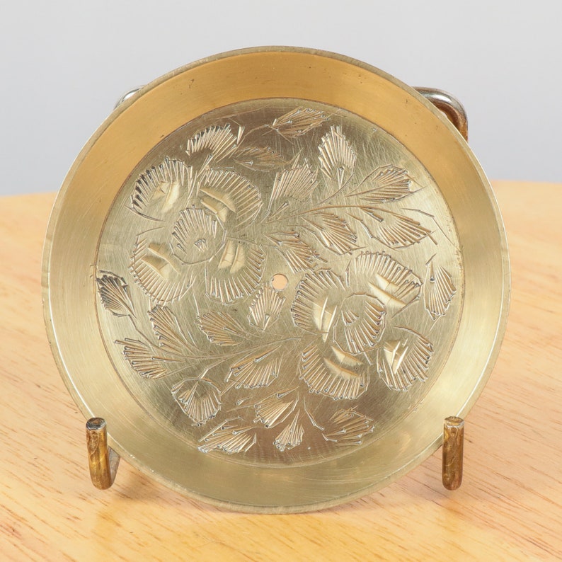 7.5 cm plate tray Marked |Vintage solid brass INDIA Made in India Handmade engraved floral design