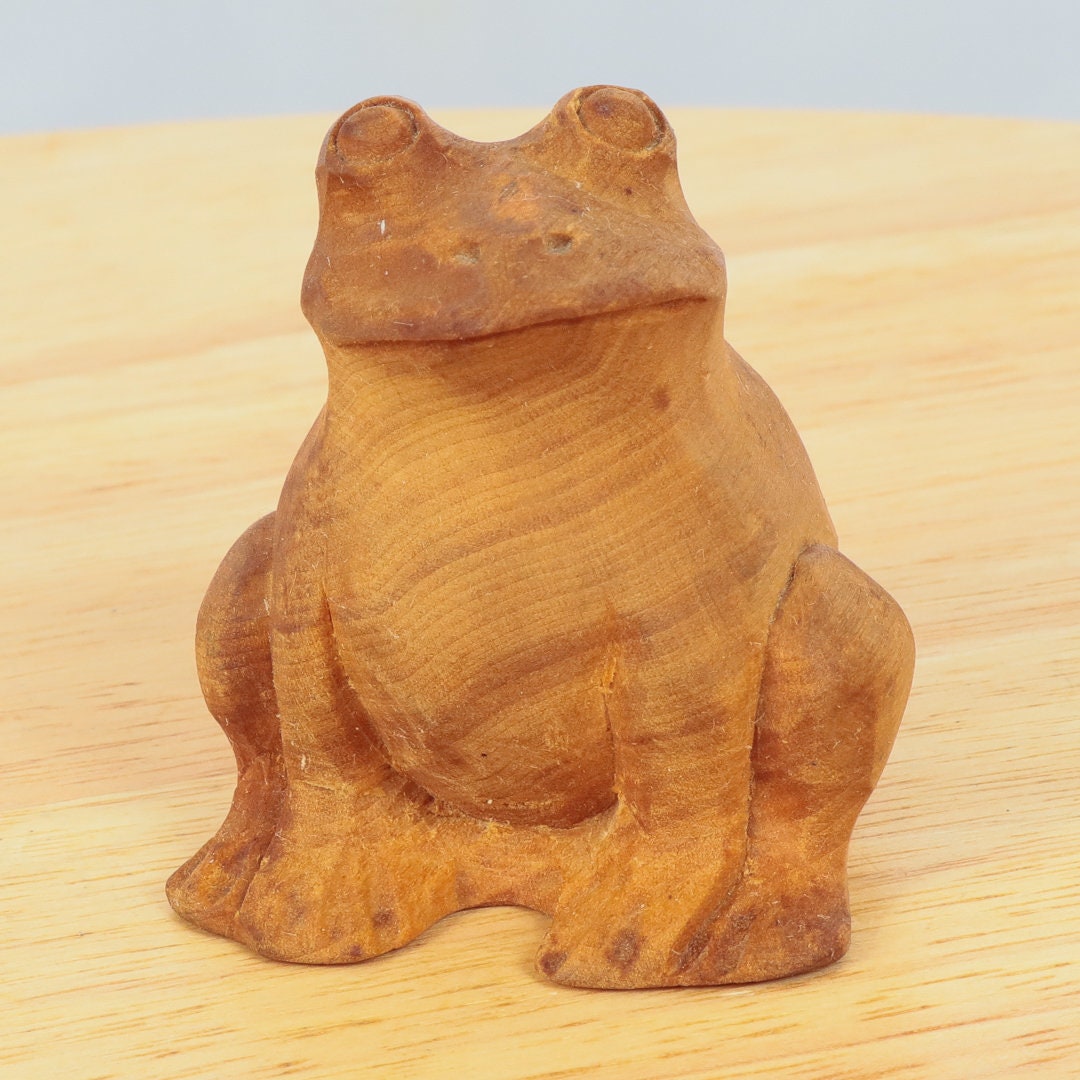 Carved wood frog sculpture / figure Vintage solid wood Etsy
