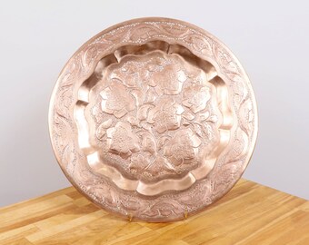 Vintage copper plate / tray / dish || vintage item || Simple design || handmade || Floral design