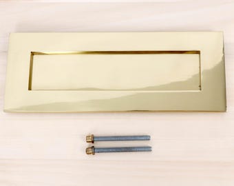 Cornice per cassetta delle lettere in ottone, cornice antica per fessura della posta sulla porta, placca per lettere in ottone massiccio, ferramenta tradizionale per la casa, 25,5 cm, vintage