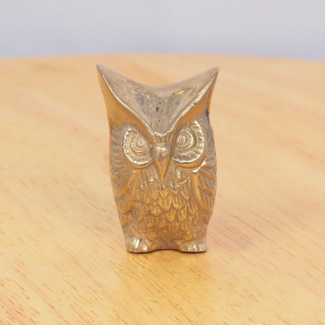 Owl || Home decor || Bird statue || Vintage solid brass || Brass owl || Small brass owl / a single o