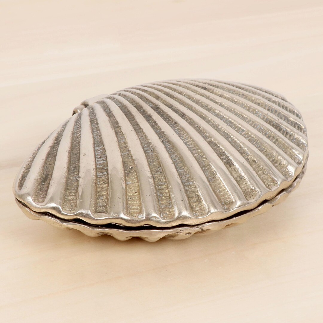 Hinged Shell Trinket Box | Silver Tone Seashell Jewelry Dish | Coastal ...