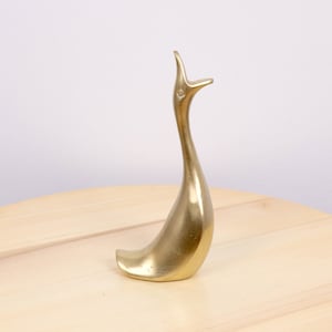 Figurine of a goose /  statue || Vintage solid brass goose with opened beak pointing up