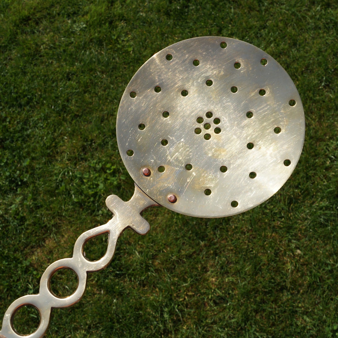 Large Brass Spoon With Small Holes Vintage Decorative Etsy