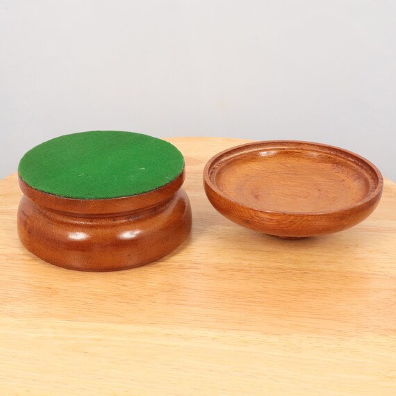 Wooden round shape box with lid / tinket  || Gree… - image 9