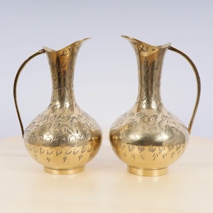 Vintage Brass Jugs/Pitchers – Set of 2 – Decorative Solid Brass Collectibles with Handcrafted Engravings