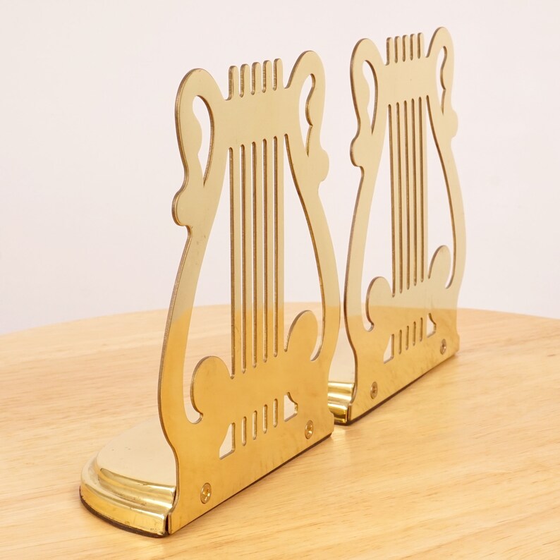 2 Bookends Music Themed Design Vintage Style Solid Brass Etsy