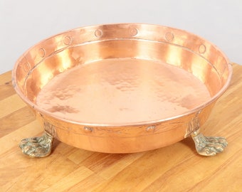 Bowl / tray /  dish / ||  copper bowl || simple design || hammered handmade || Antique copper bowl elevated on three lion legs