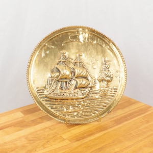 Plate / wall hanging - a ship / boat in the sea || Vintage Solid brass