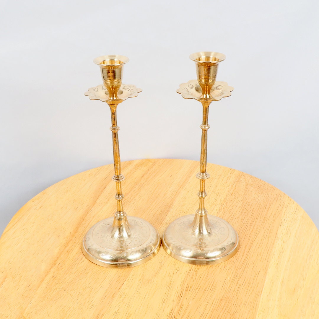2 Candle Holders / Candlestick Holders || Handmade Engraved Floral ...