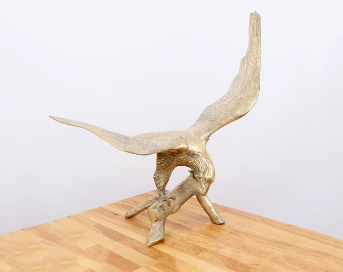 Eagle on Branch Figurine / Sculpture || Vintage solid brass