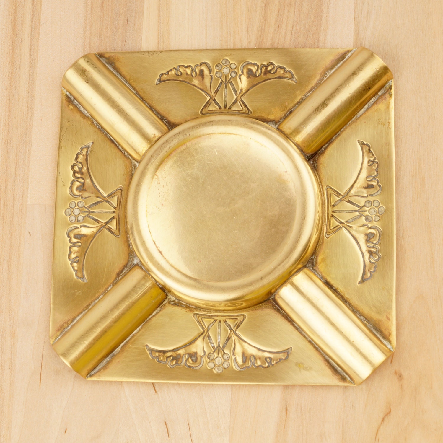 X1Ashtray Vintage solid brass Square shape Floral Etsy