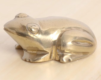 Vintage Solid Brass Frog Figurine – Heavy Miniature Paperweight or Decor