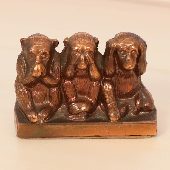 ししまるもも　丑三つワラニン　恐怖！うごく銅像 ノベルティ付き Vintage-- Callek 3 Wise Monkeys See Hear Speak No Evil