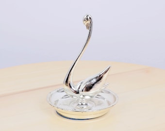 Schwan Ringhalter / Schmuckplatte / Tablett || EP Zink versilbert || Schwan Figur Ringständer || Vintage || Hergestellt in England