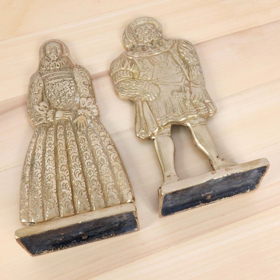 Two Solid Brass Door Stopers || Queen Elizabeth and Henry VIII